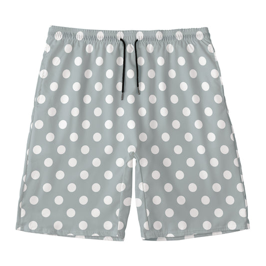 Grey And White Polka Dot Pattern Print Men's Swim Trunks