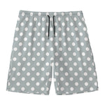 Grey And White Polka Dot Pattern Print Men's Swim Trunks