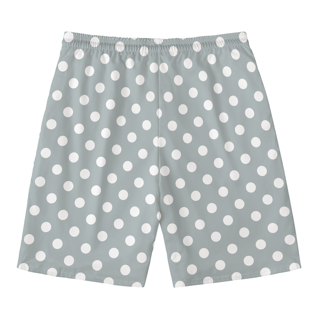 Grey And White Polka Dot Pattern Print Men's Swim Trunks