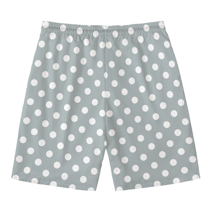 Grey And White Polka Dot Pattern Print Men's Swim Trunks