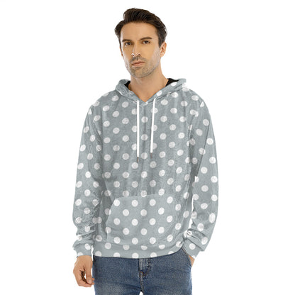 Grey And White Polka Dot Pattern Print Men's Velvet Pullover Hoodie