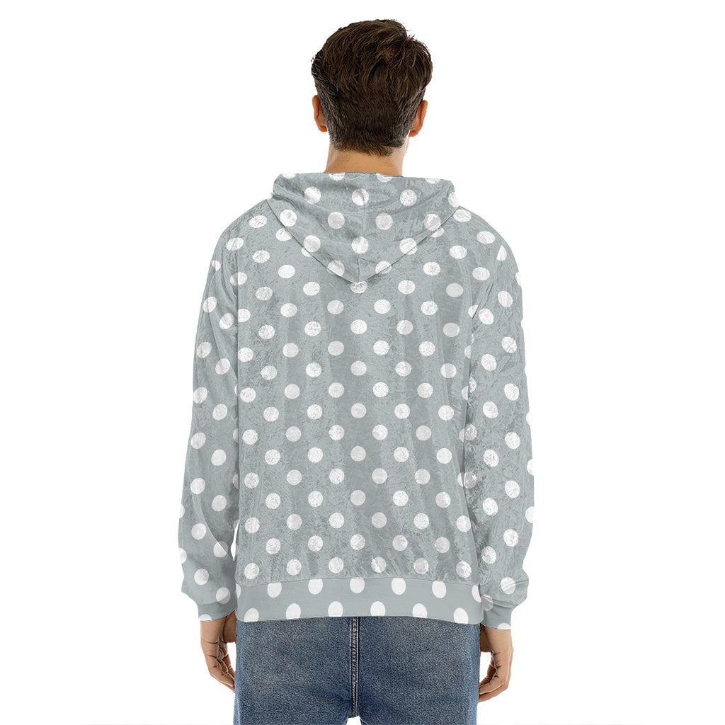 Grey And White Polka Dot Pattern Print Men's Velvet Pullover Hoodie