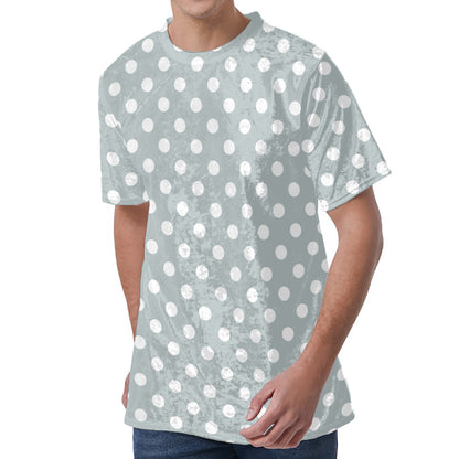 Grey And White Polka Dot Pattern Print Men's Velvet T-Shirt