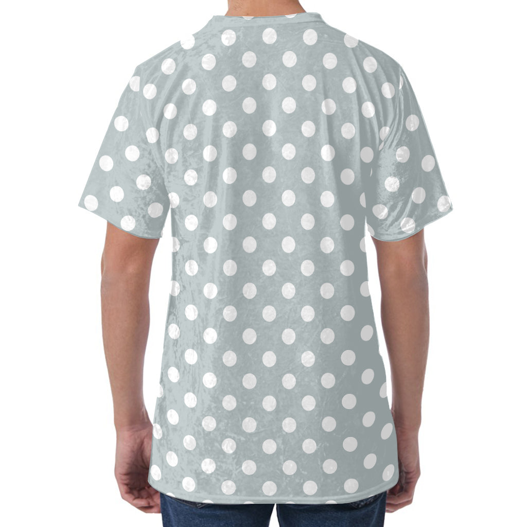Grey And White Polka Dot Pattern Print Men's Velvet T-Shirt