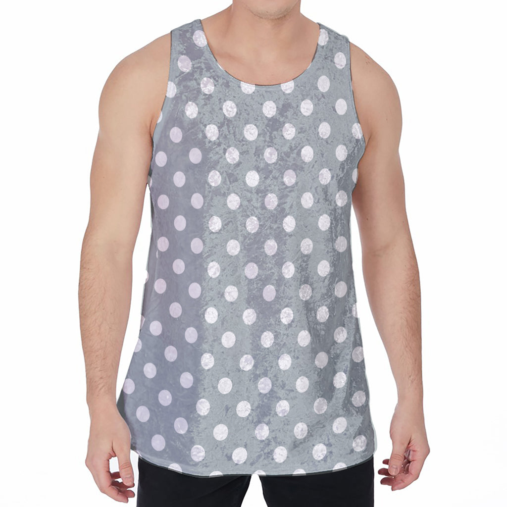 Grey And White Polka Dot Pattern Print Men's Velvet Tank Top