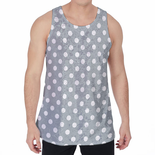 Grey And White Polka Dot Pattern Print Men's Velvet Tank Top