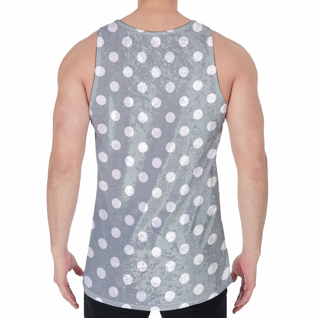 Grey And White Polka Dot Pattern Print Men's Velvet Tank Top