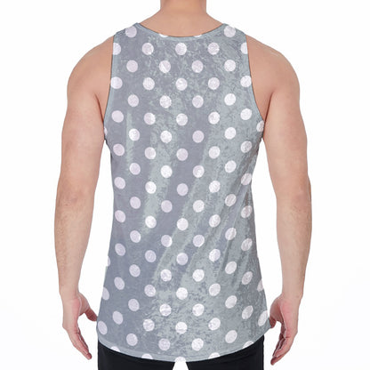 Grey And White Polka Dot Pattern Print Men's Velvet Tank Top