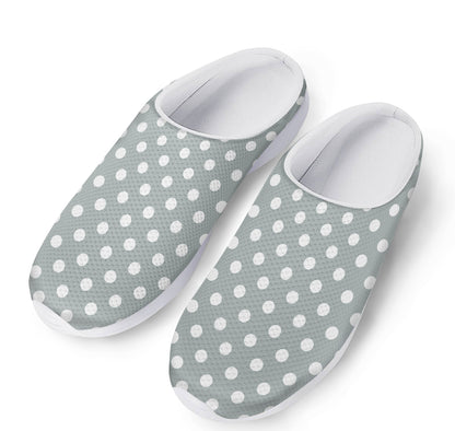 Grey And White Polka Dot Pattern Print Mesh Casual Shoes