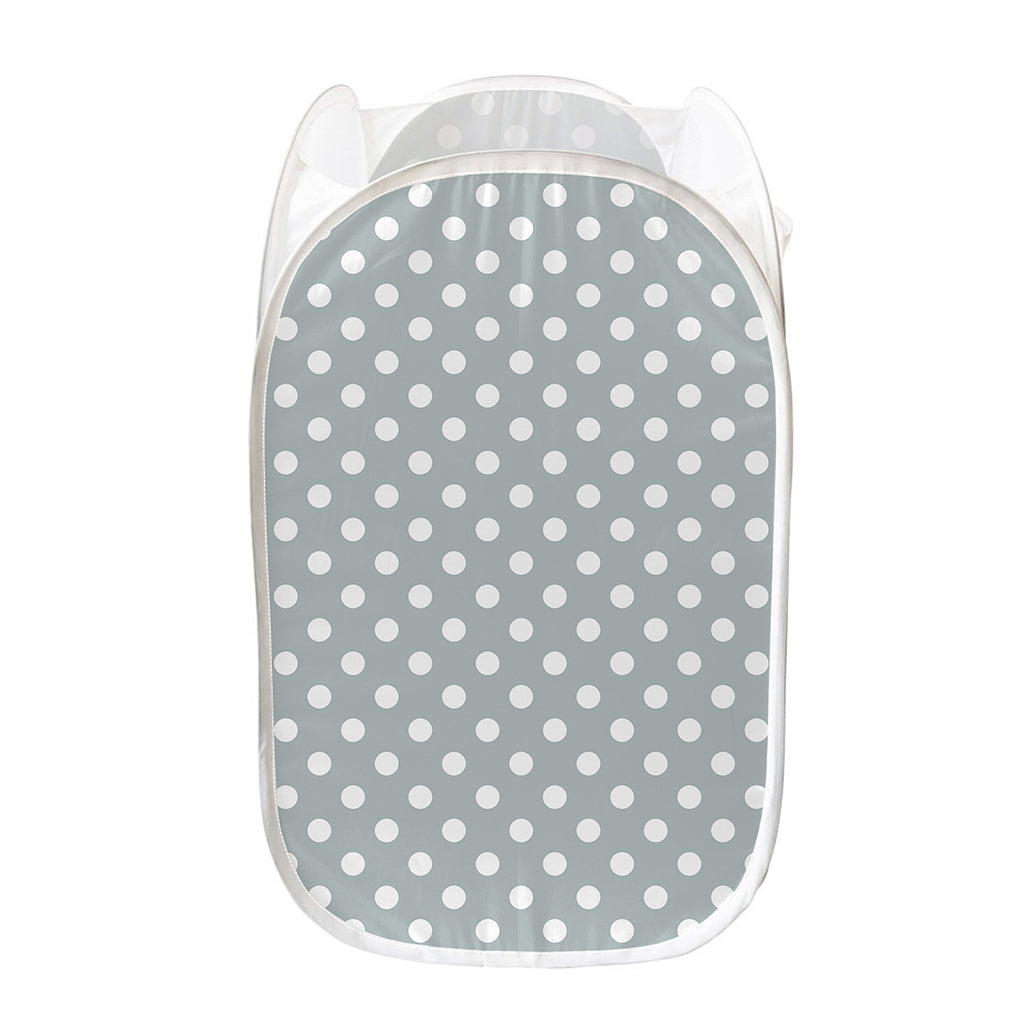 Grey And White Polka Dot Pattern Print Mesh Laundry Hamper