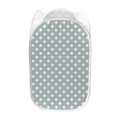 Grey And White Polka Dot Pattern Print Mesh Laundry Hamper