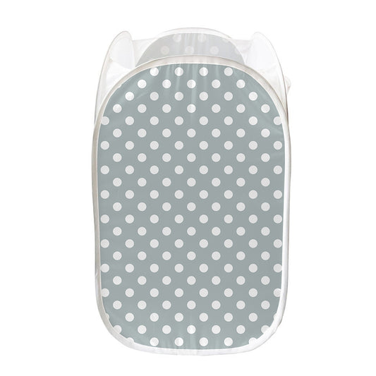Grey And White Polka Dot Pattern Print Mesh Laundry Hamper