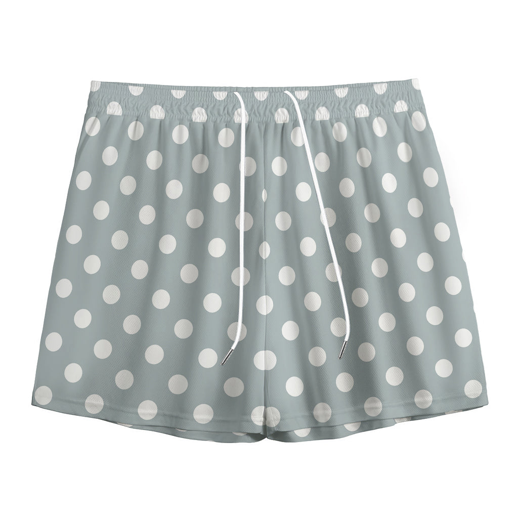 Grey And White Polka Dot Pattern Print Mesh Shorts