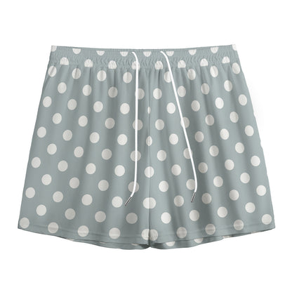 Grey And White Polka Dot Pattern Print Mesh Shorts