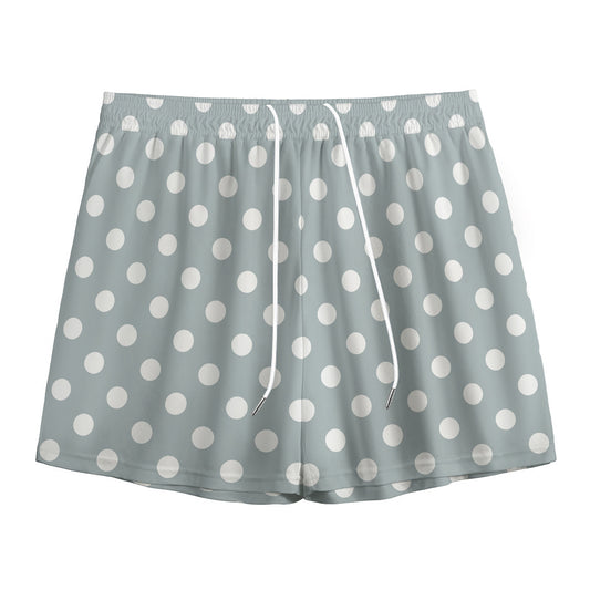 Grey And White Polka Dot Pattern Print Mesh Shorts
