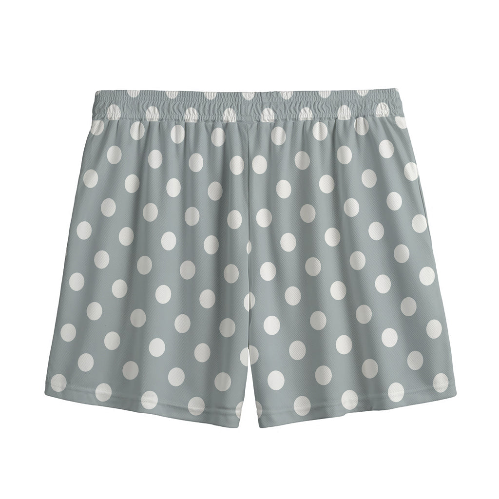 Grey And White Polka Dot Pattern Print Mesh Shorts