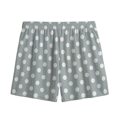 Grey And White Polka Dot Pattern Print Mesh Shorts