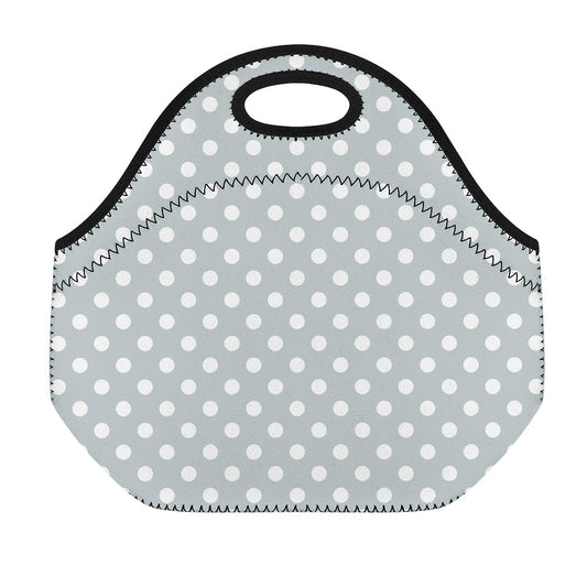 Grey And White Polka Dot Pattern Print Neoprene Lunch Bag