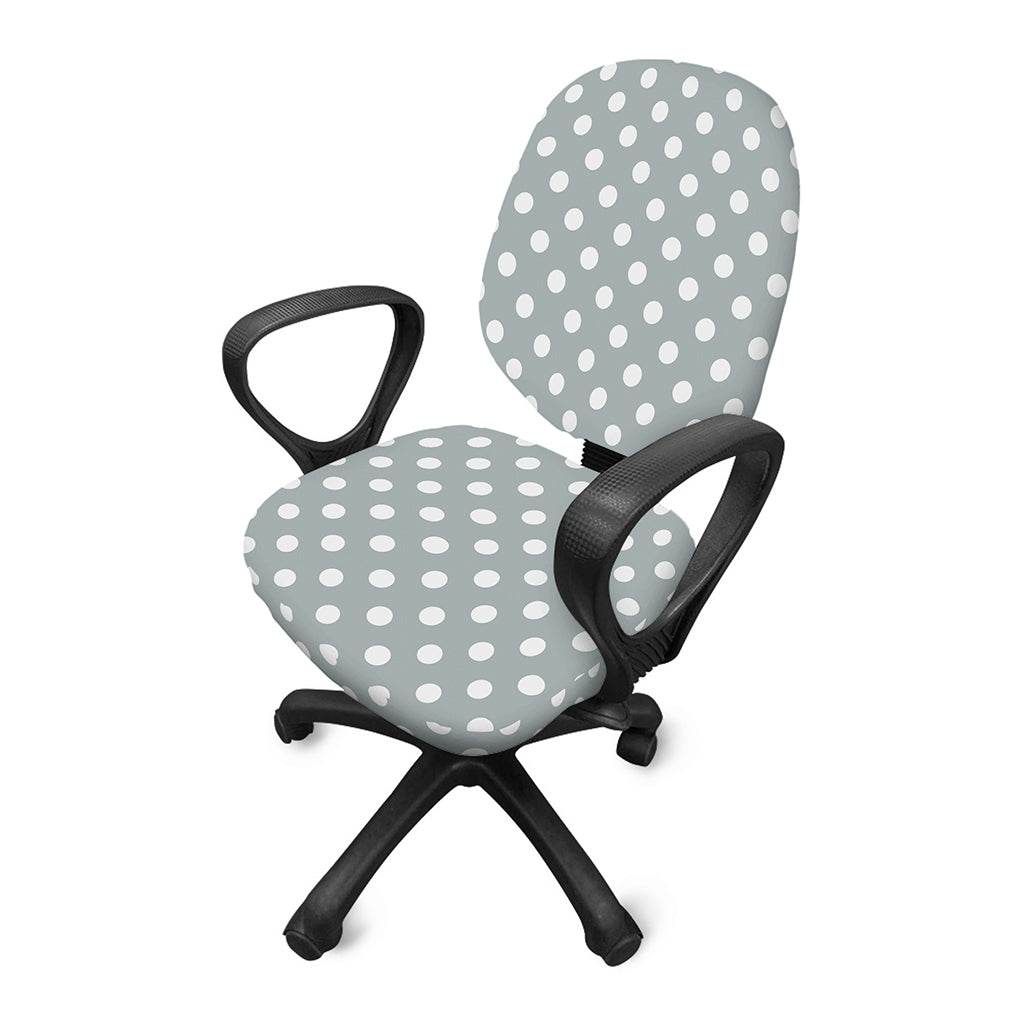 Grey And White Polka Dot Pattern Print Office Chair Cover