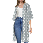 Grey And White Polka Dot Pattern Print Open Front Beach Cover Up