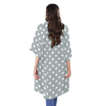 Grey And White Polka Dot Pattern Print Open Front Beach Cover Up