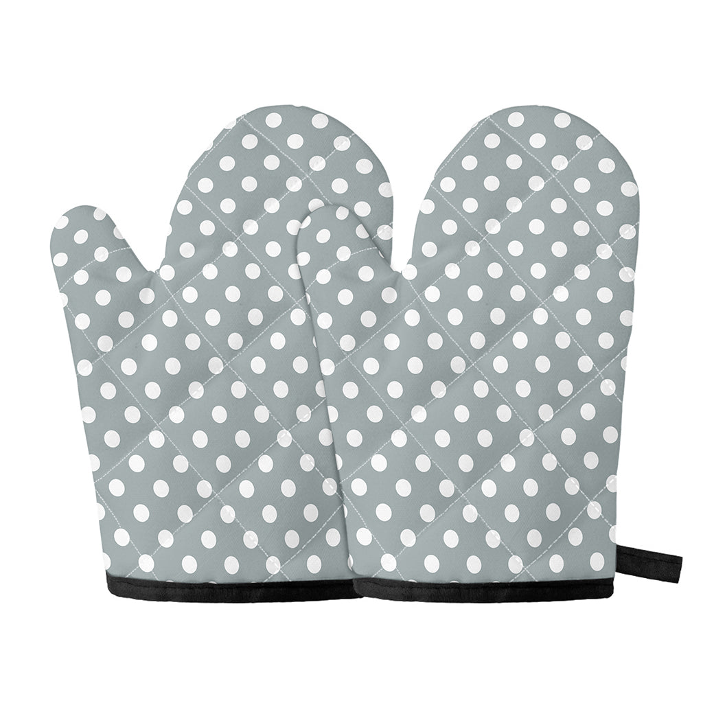 Grey And White Polka Dot Pattern Print Oven Mitts