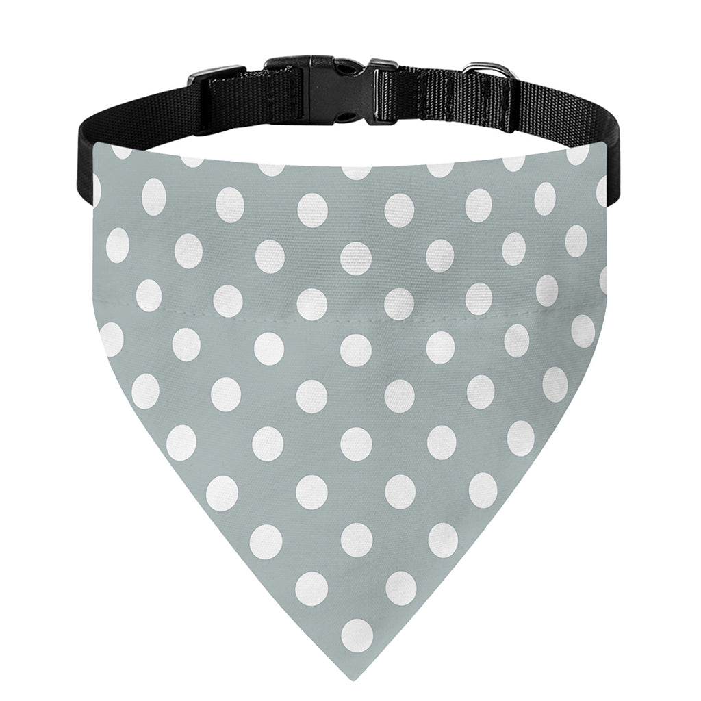 Grey And White Polka Dot Pattern Print Over The Collar Dog Bandana