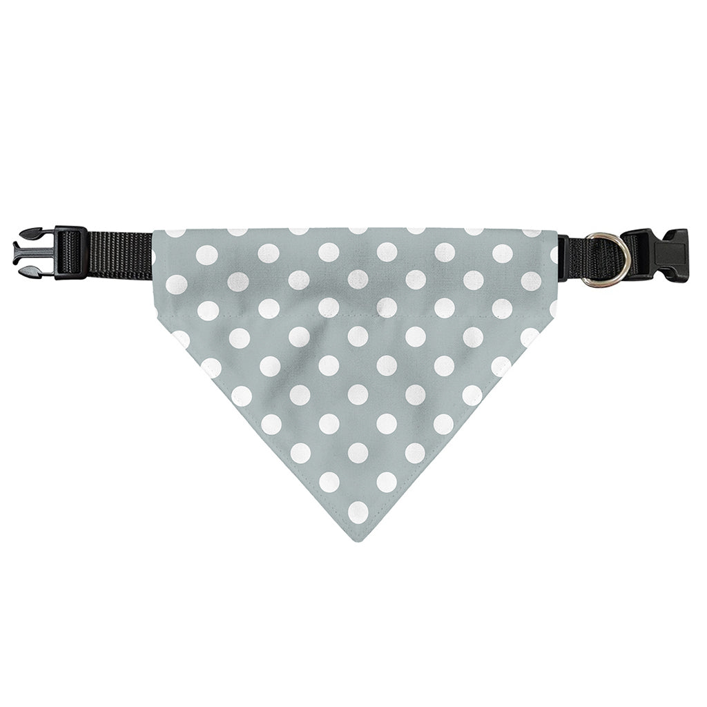 Grey And White Polka Dot Pattern Print Over The Collar Dog Bandana