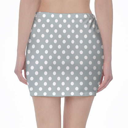 Grey And White Polka Dot Pattern Print Pencil Mini Skirt