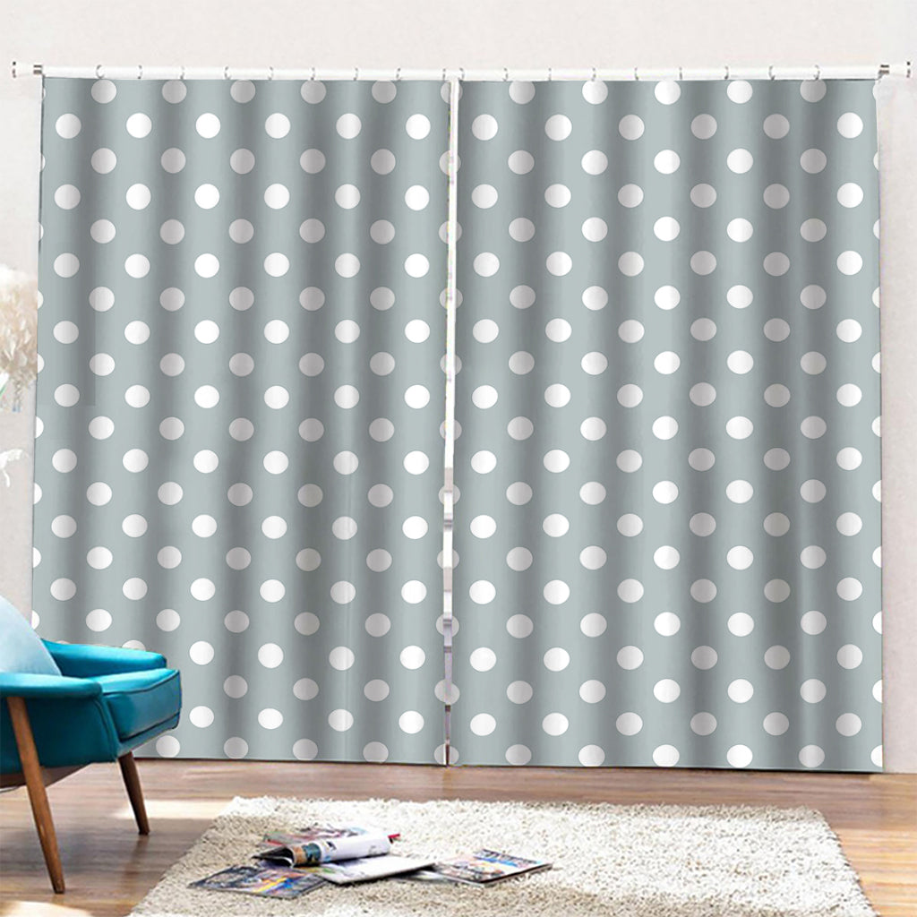 Grey And White Polka Dot Pattern Print Pencil Pleat Curtains