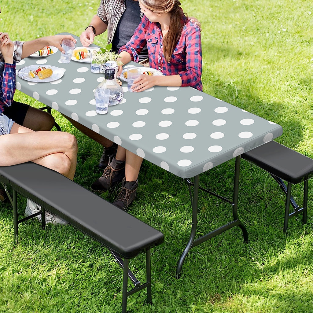 Grey And White Polka Dot Pattern Print Picnic Table Cover