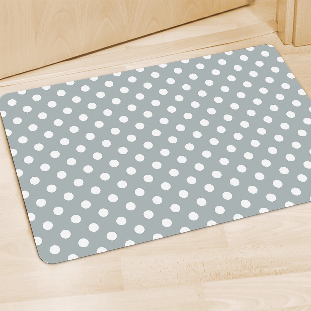Grey And White Polka Dot Pattern Print Polyester Doormat