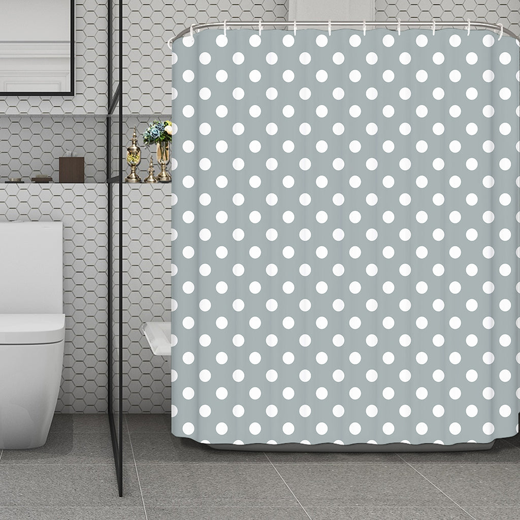 Grey And White Polka Dot Pattern Print Polyester Shower Curtain