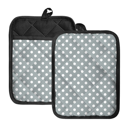 Grey And White Polka Dot Pattern Print Pot Holders With Pocket