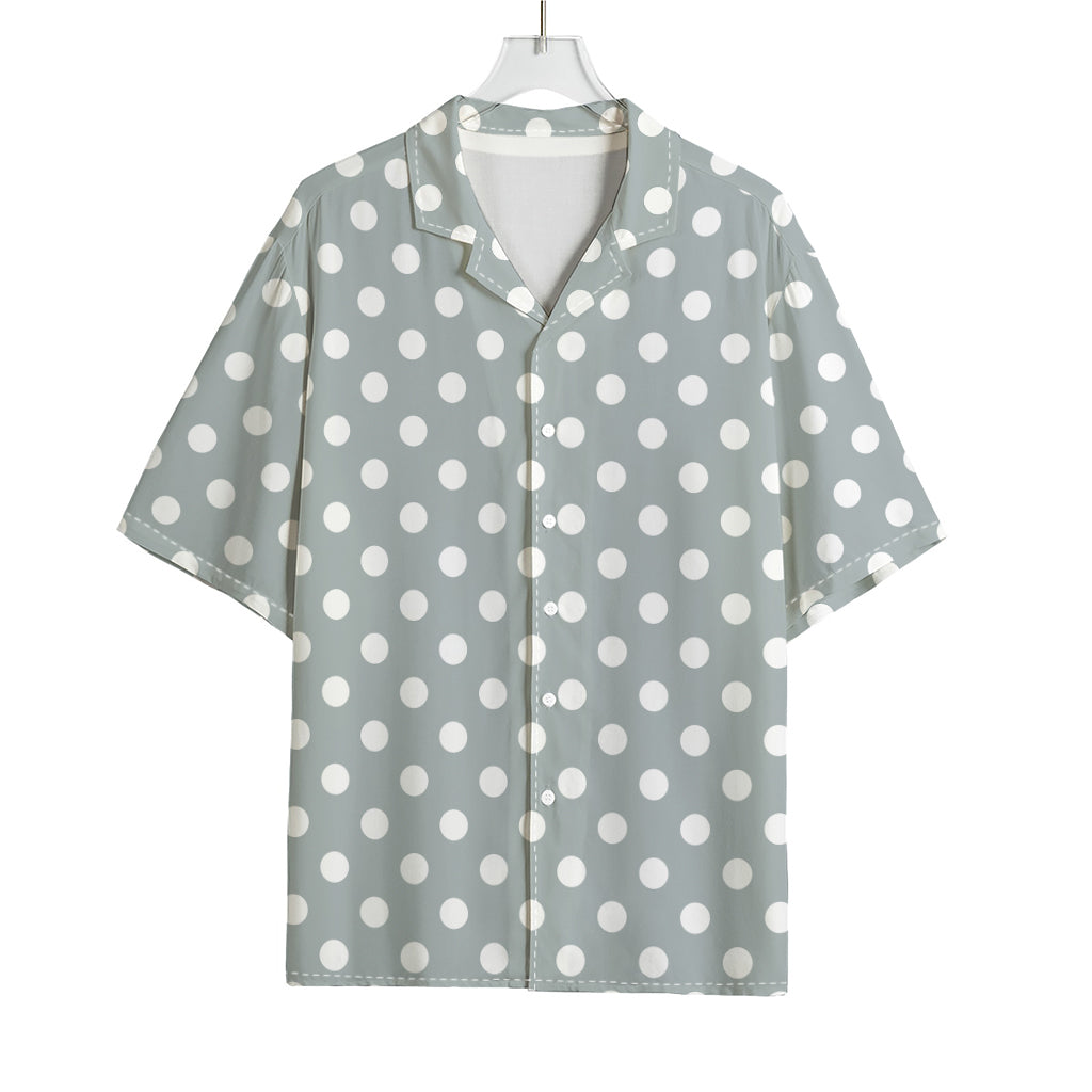 Grey And White Polka Dot Pattern Print Rayon Hawaiian Shirt