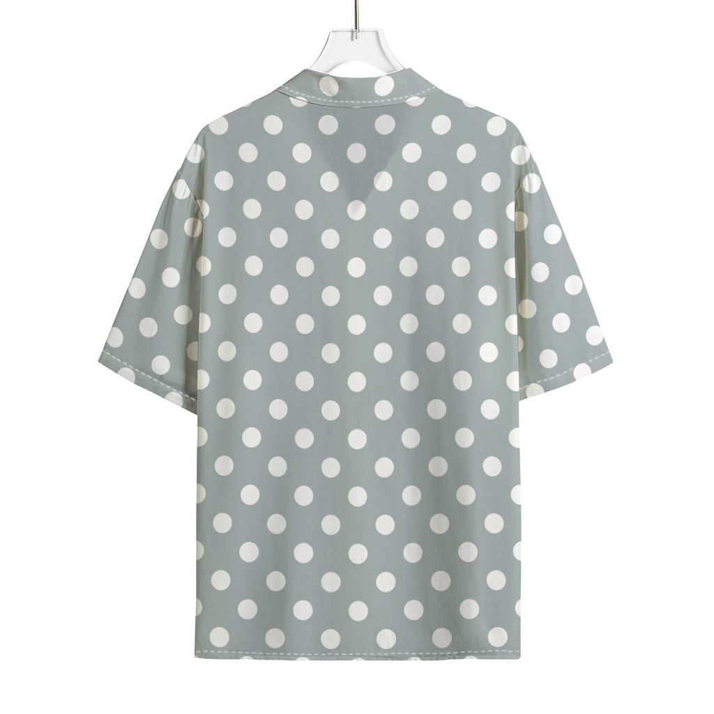 Grey And White Polka Dot Pattern Print Rayon Hawaiian Shirt