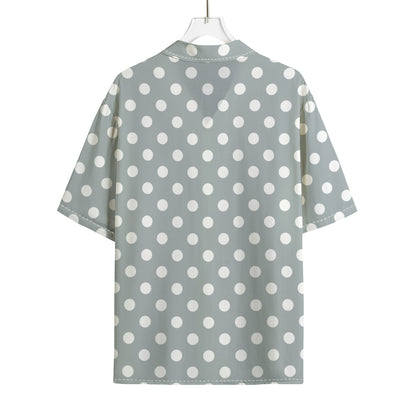 Grey And White Polka Dot Pattern Print Rayon Hawaiian Shirt