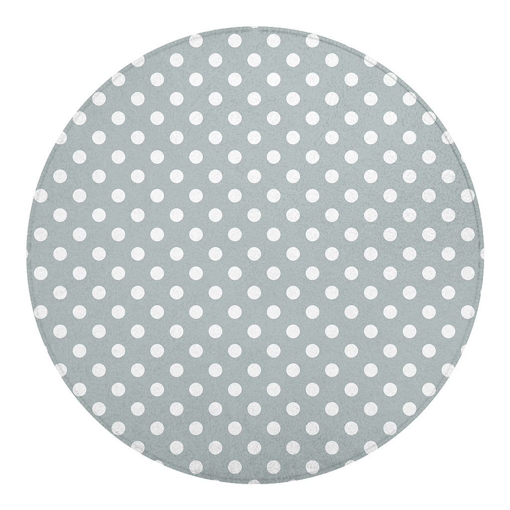 Grey And White Polka Dot Pattern Print Round Blanket