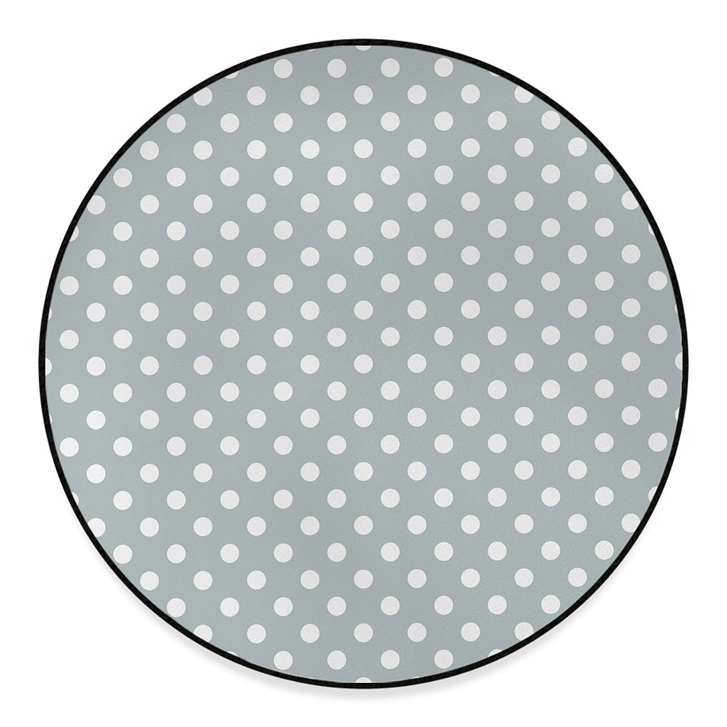 Grey And White Polka Dot Pattern Print Round Floor Mat