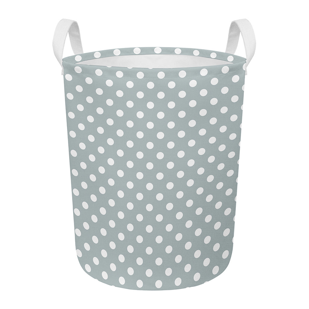Grey And White Polka Dot Pattern Print Round Laundry Basket