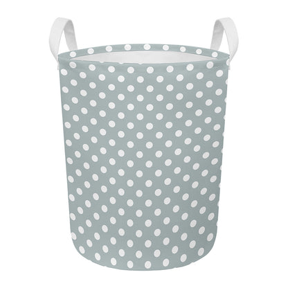 Grey And White Polka Dot Pattern Print Round Laundry Basket