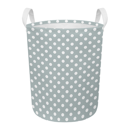 Grey And White Polka Dot Pattern Print Round Laundry Basket