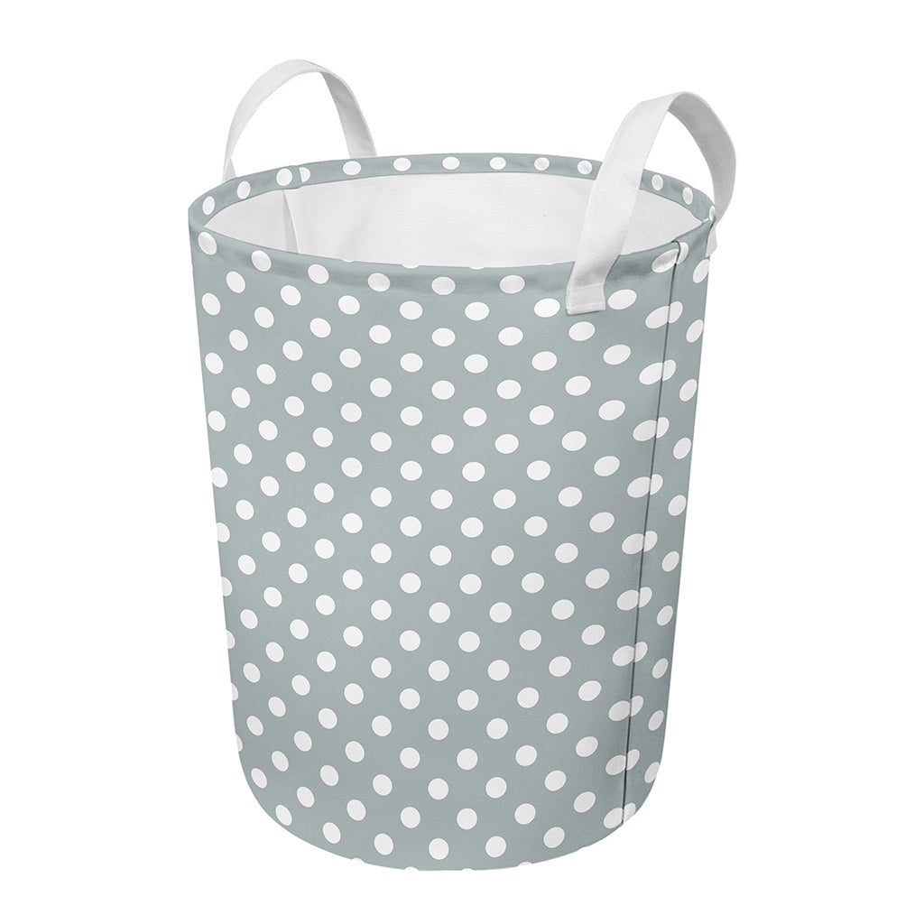 Grey And White Polka Dot Pattern Print Round Laundry Basket