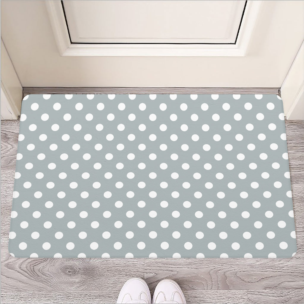 Grey And White Polka Dot Pattern Print Rubber Doormat