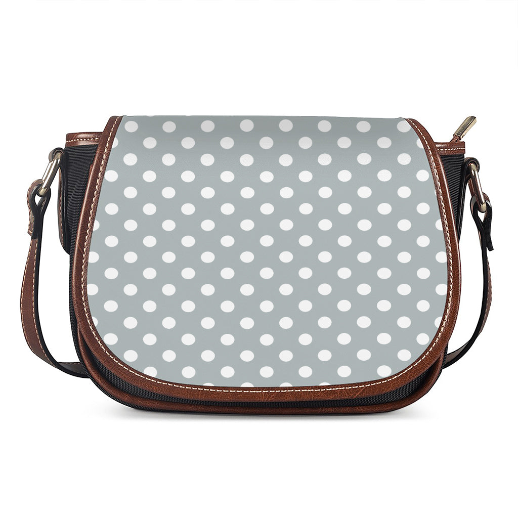 Grey And White Polka Dot Pattern Print Saddle Bag