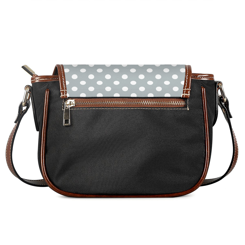 Grey And White Polka Dot Pattern Print Saddle Bag