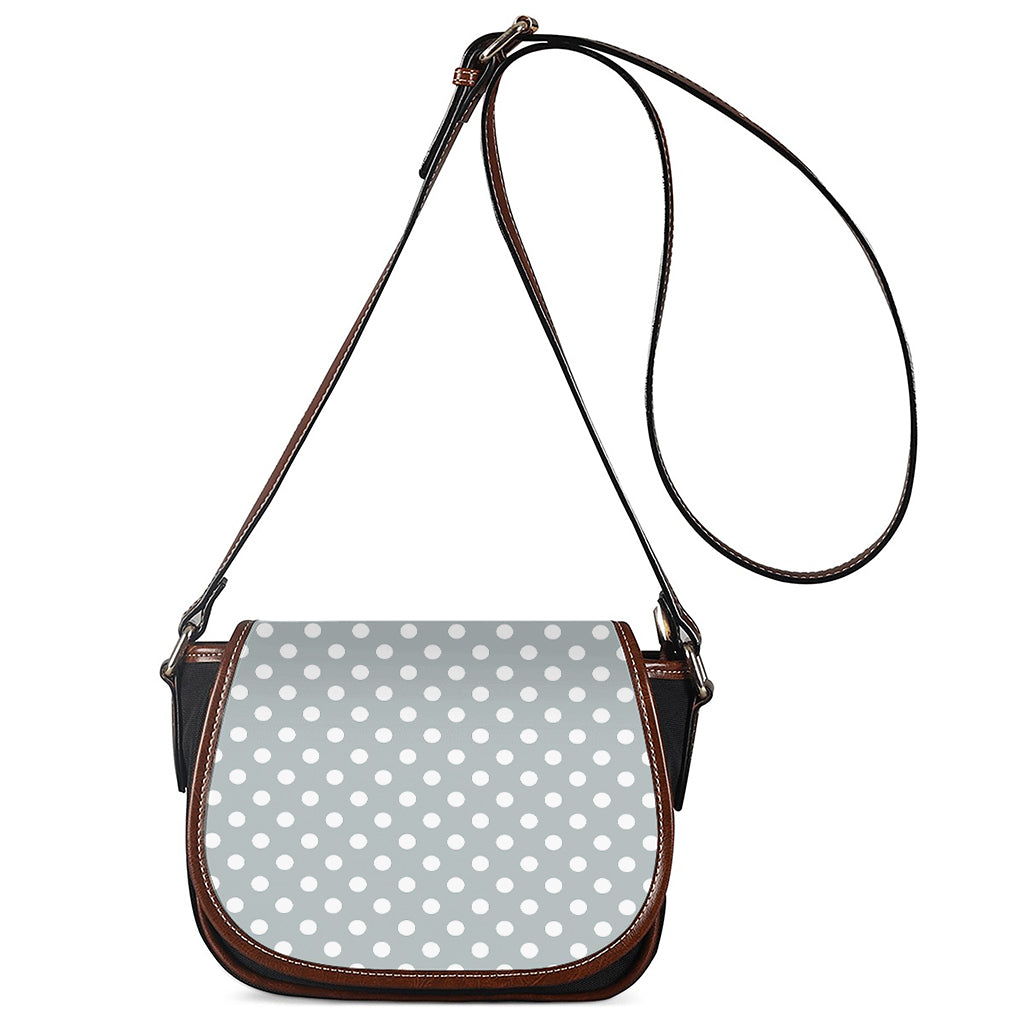 Grey And White Polka Dot Pattern Print Saddle Bag