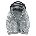 Grey And White Polka Dot Pattern Print Sherpa Lined Zip Up Hoodie