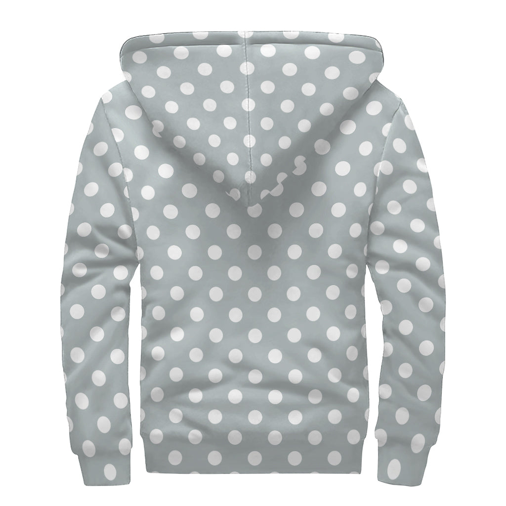 Grey And White Polka Dot Pattern Print Sherpa Lined Zip Up Hoodie