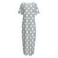 Grey And White Polka Dot Pattern Print Short Sleeve Long Nightdress